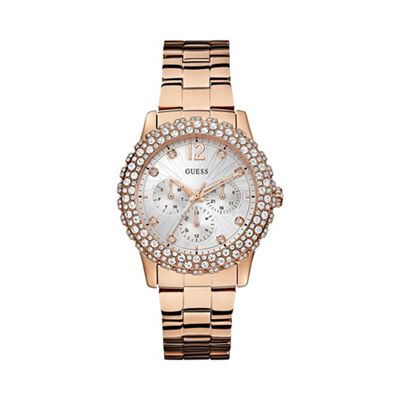 Ladies rose gold bracelet watch with crystal details w0335l3